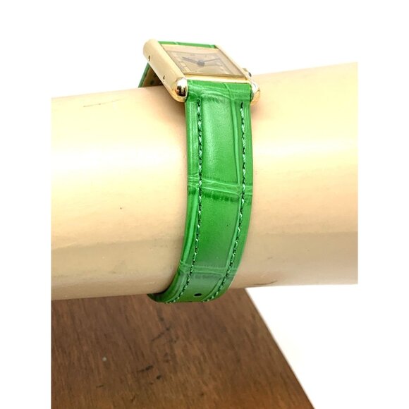 Cartier Must de Tank Women's Watch 366001 Swiss Quartz Gold Green Leather 21mm - Picture 10 of 12
